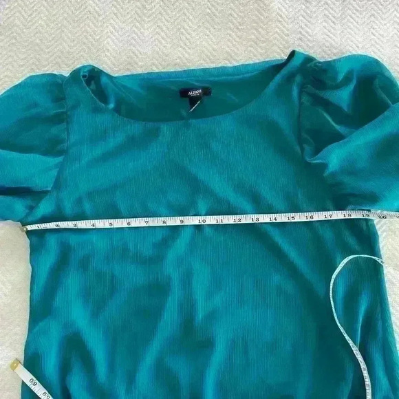 Alfani Women's Round Neck Elastic Bottom Long Sleeve Blouse Teal Size 14 Petite - Picture 4 of 6